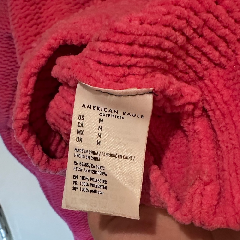 American Eagle Pink Chunky Cable Knit Sweater Plush Cozy Pullover Medium - Picture 5 of 12